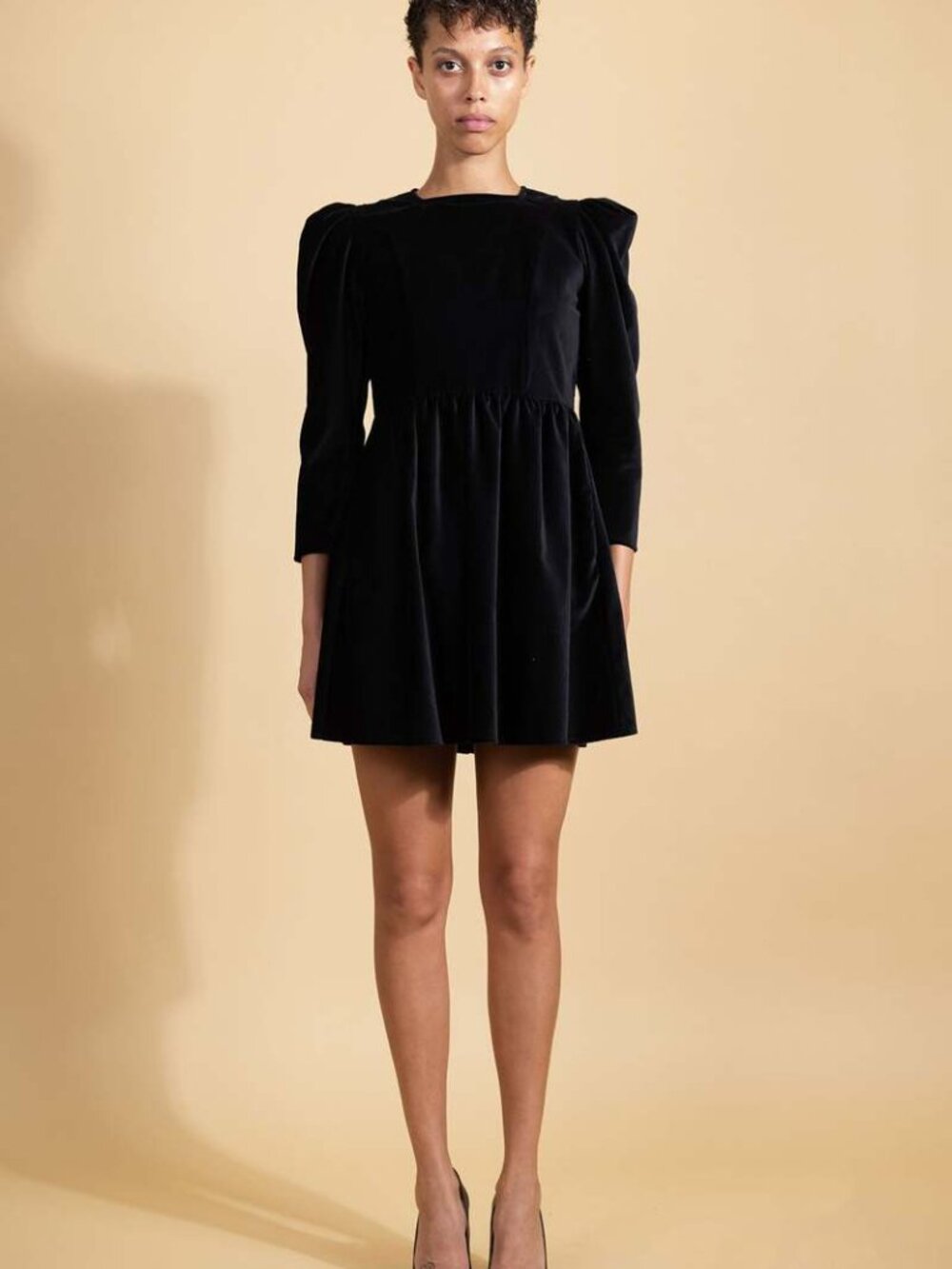 Batsheva's Black Velvet Square Neck Mini Prairie Dress Sz 4